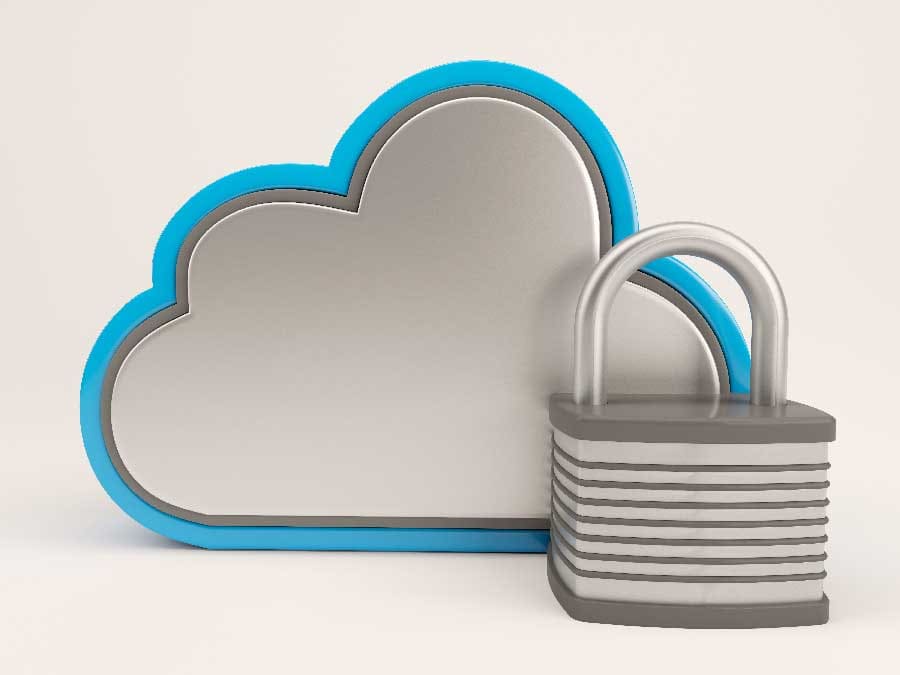 Ein Schloss vor einer stilisierten Cloud, symbolisiert Sicherheit durch Cloud-Backup.